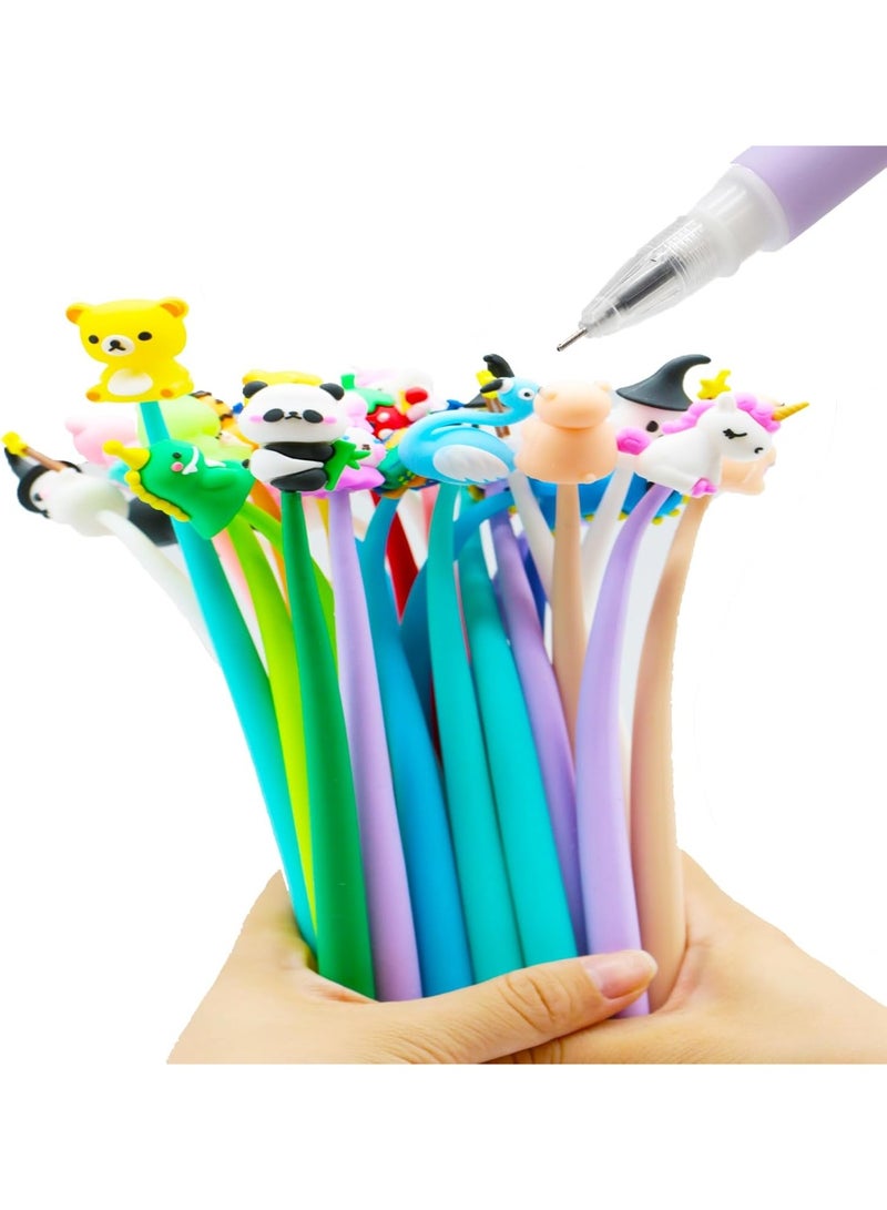 kunshao 30 Piece 0.5mm Cartoon Head Gel Ink Swinging Pens, Assorted Cute Styles Rollerball Pens for Kids Students School Supplies, Ramadan Eid Gift for Girls Boys Classroom Reward - Image 1